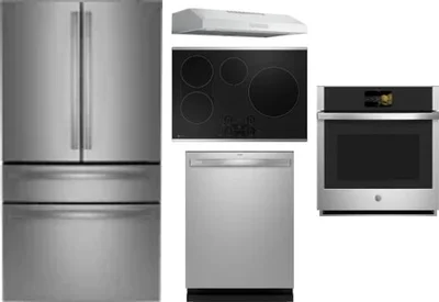 5 Piece Package Includes Refrigerator, Cooktop, Wall Oven, Hood And Dishwasher